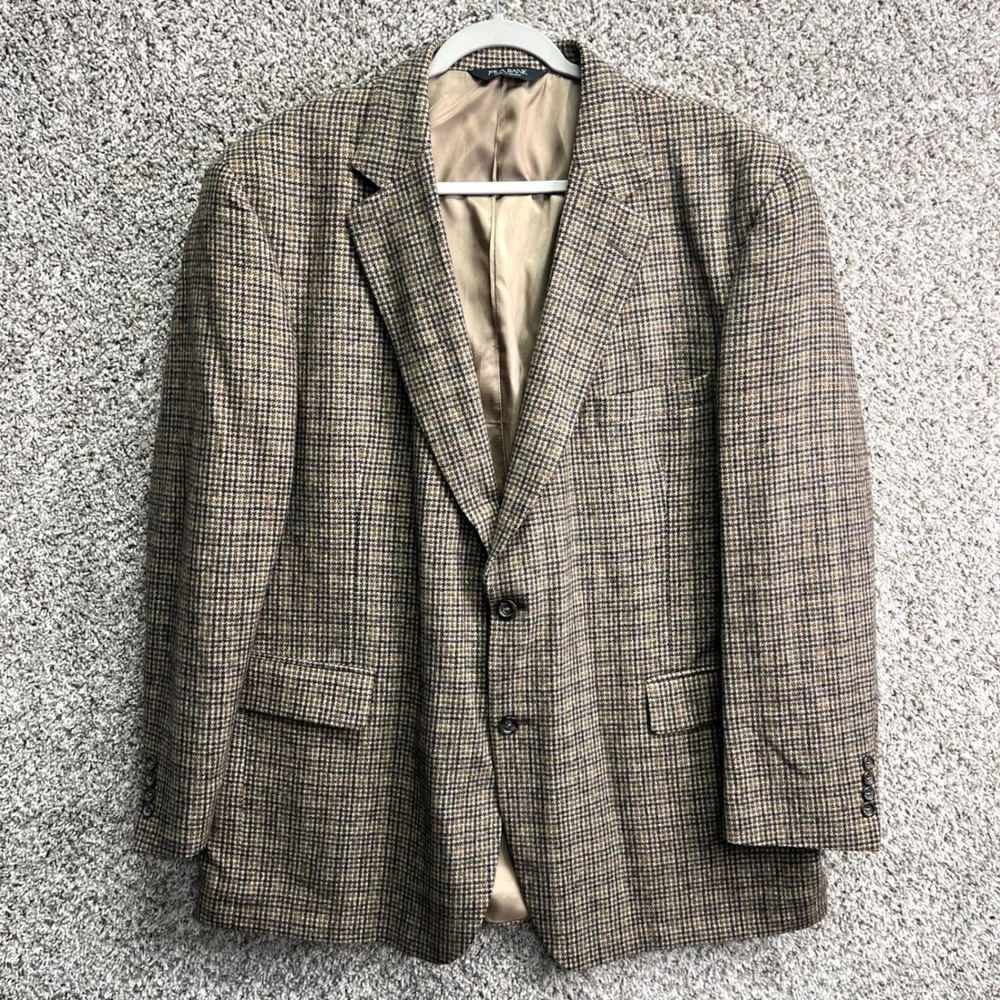 Jos.‎ A. Bank Blazer Men's 48R Brown Houndstooth Plaid Camel Hair 2-Button Suit
